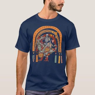 Rainbow Halloween Skeleton Riding Mummy Dinosaur T T-Shirt
