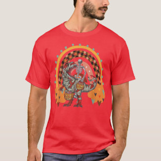 Rainbow Halloween Skeleton Riding Mummy Dinosaur T T-Shirt