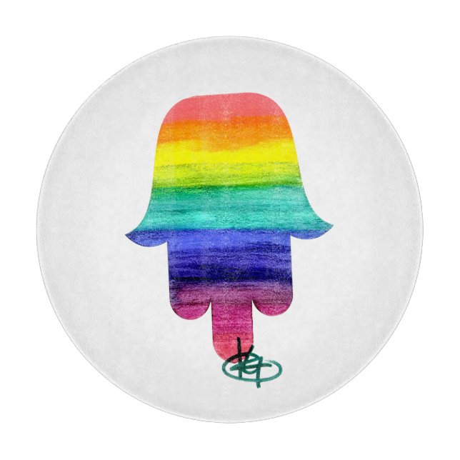 Rainbow Hamsa Art Cutting Board  (Front)