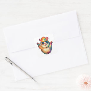 Rainbow Hamster Peace Vibes Square Sticker