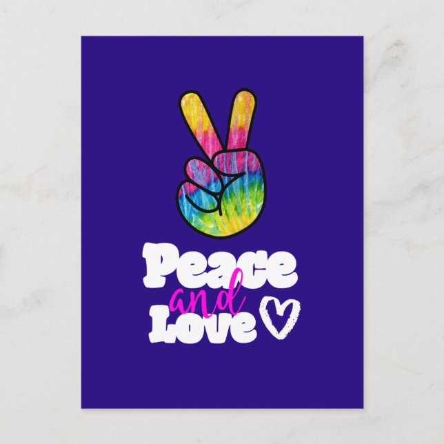 Rainbow Hand Peace Sign Peace and Love Typography Postcard (Front)