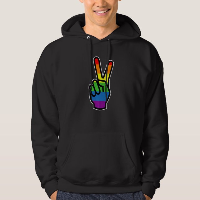 Rainbow Hand Peace Sign Pride T Hoodie (Front)