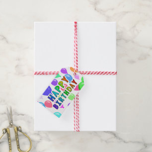 Rainbow Happy Birthday Multicolored Balloons Gift Tags