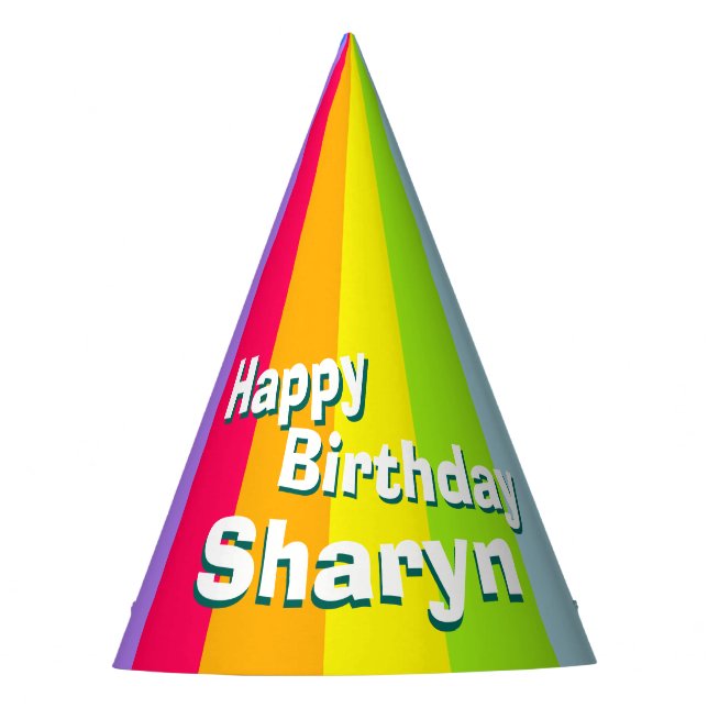 Rainbow happy birthday personalised name hat (Front)
