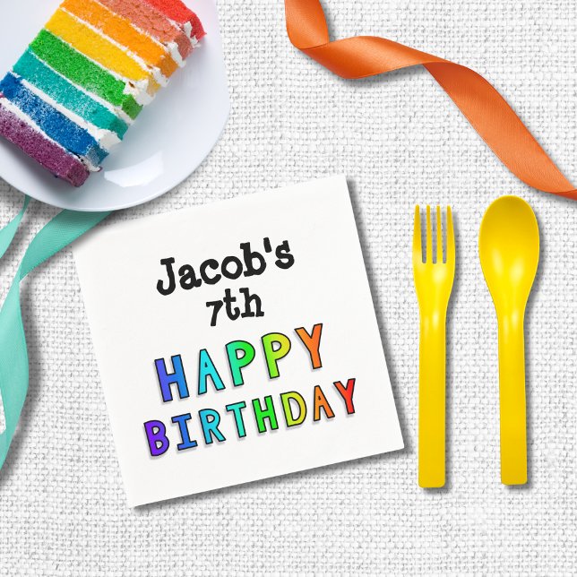 Rainbow Happy Birthday Personalised Napkin (Creator Uploaded)