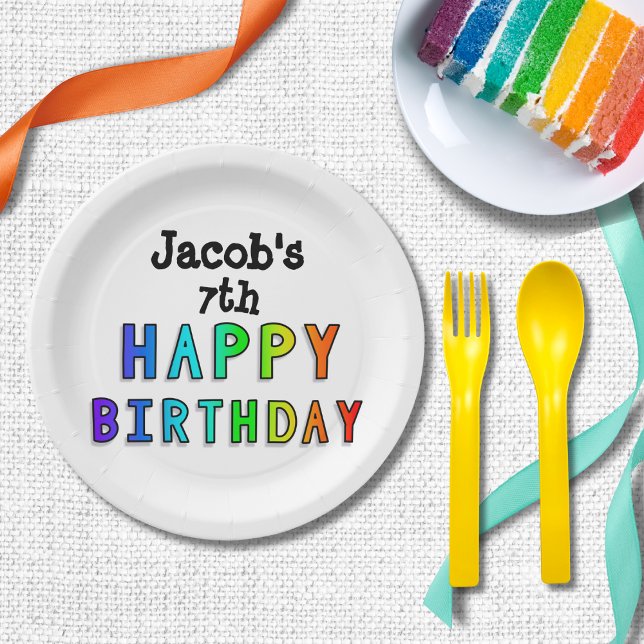 Rainbow Happy Birthday Personalised Paper Plate (Creator Uploaded)