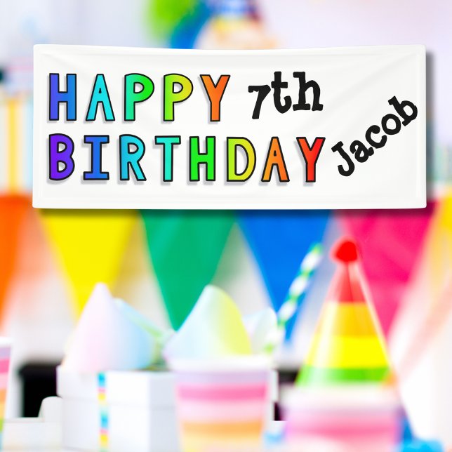 Rainbow Happy Birthday Personalised Party Banner (Creator Uploaded)
