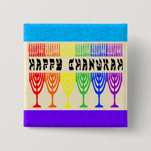 Rainbow Happy Chanukah Buttons (Front)