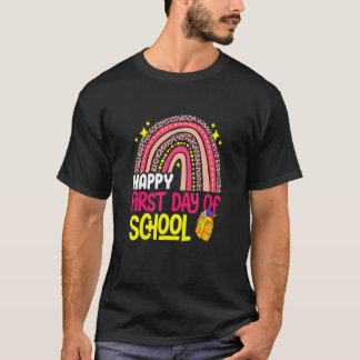 Rainbow Happy First Day Of School Teacher Kid Back T-Shirt