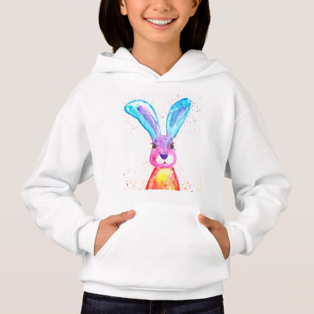 Rainbow hare rabbit animal cute kids colourful  (Front)