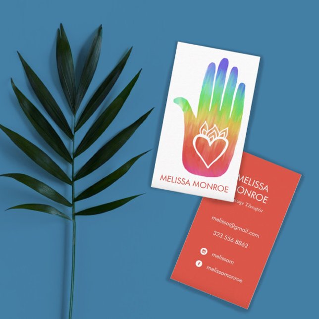 Rainbow Healing Hand Bodywork Massage Hearts  Business Card (Creator Uploaded)