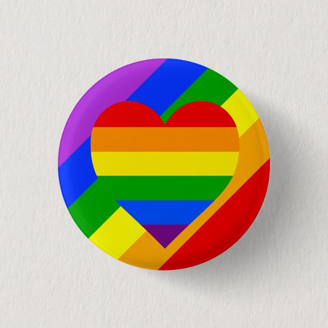 "RAINBOW HEART" 3 CM ROUND BADGE (Front)