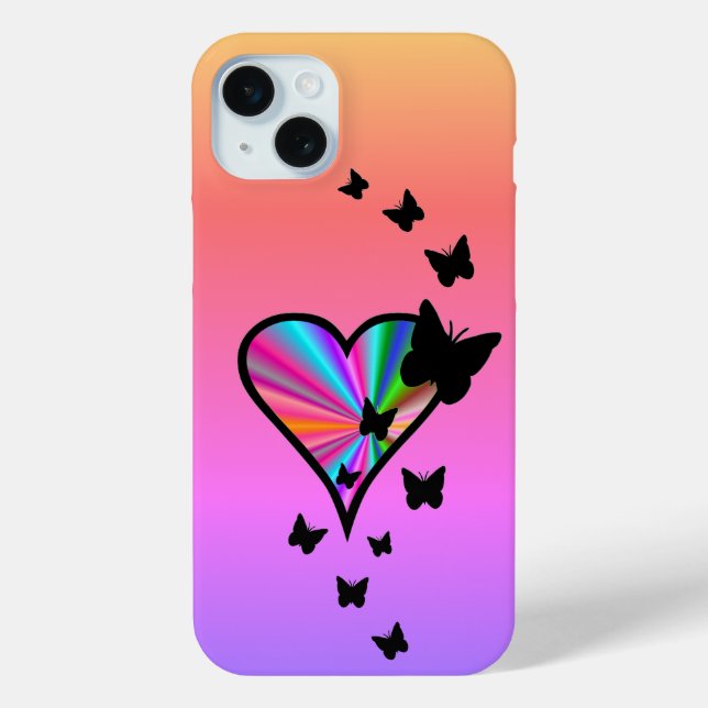 Rainbow Heart and Butterfly Case-Mate iPhone Case (Back)