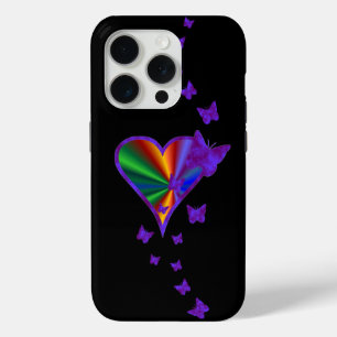 Rainbow Heart and Butterfly iPhone 15 Pro Case
