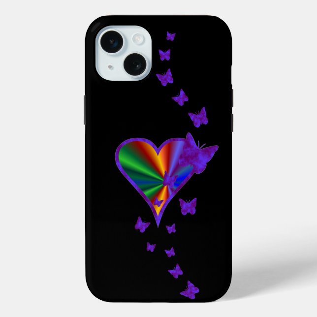 Rainbow Heart and Butterfly Case-Mate iPhone Case (Back)