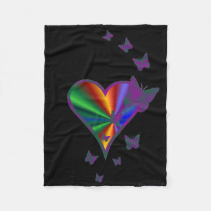 Rainbow Heart and Butterfly Fleece Blanket