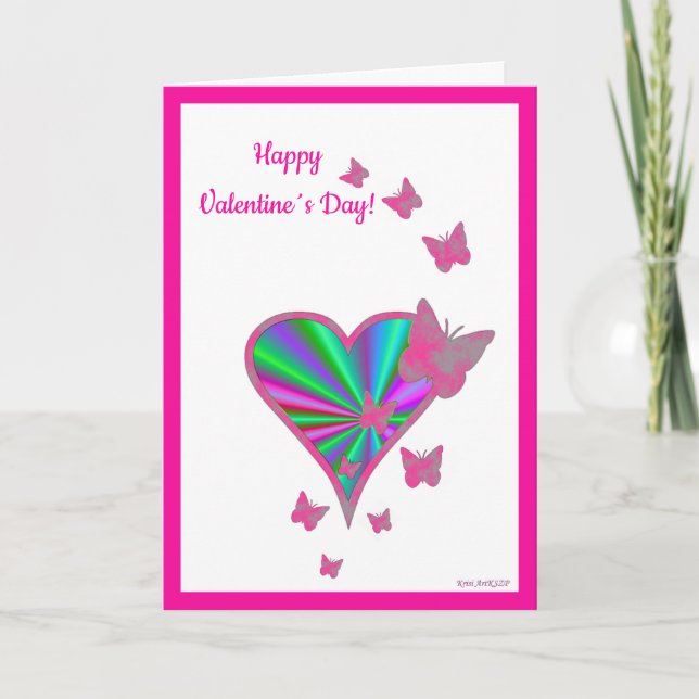 Rainbow Heart and Butterfly Holiday Card (Front)