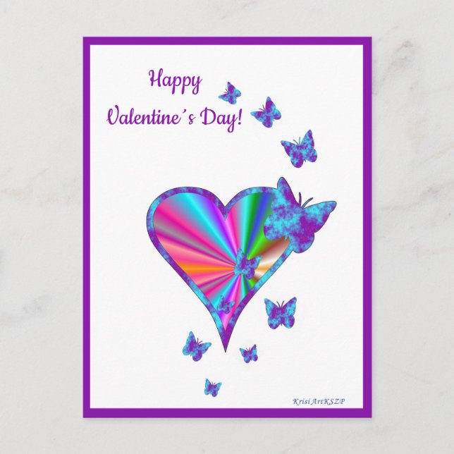 Rainbow Heart and Butterfly Holiday Postcard (Front)