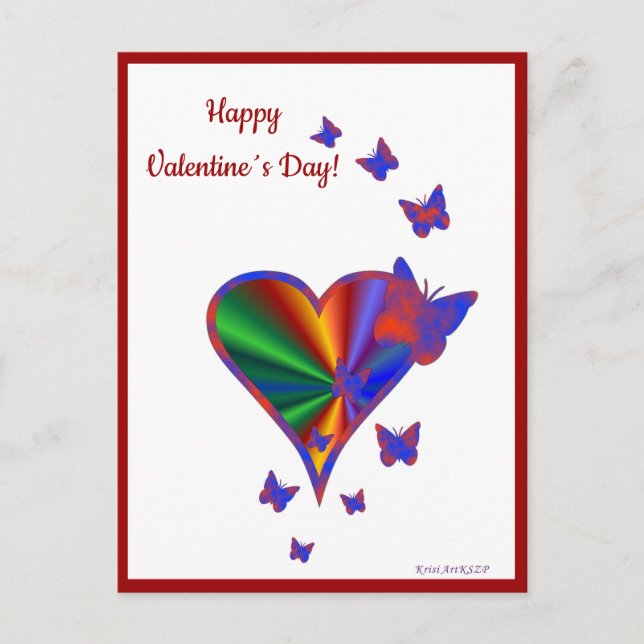 Rainbow Heart and Butterfly Holiday Postcard (Front)