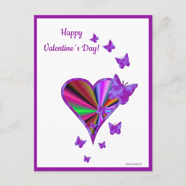 Rainbow Heart and Butterfly Holiday Postcard (Front)