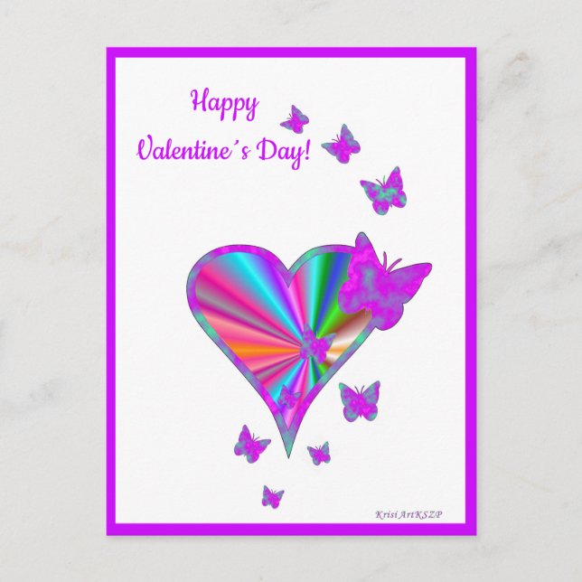Rainbow Heart and Butterfly Holiday Postcard (Front)