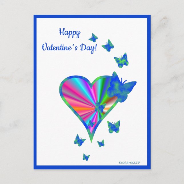 Rainbow Heart and Butterfly Holiday Postcard (Front)
