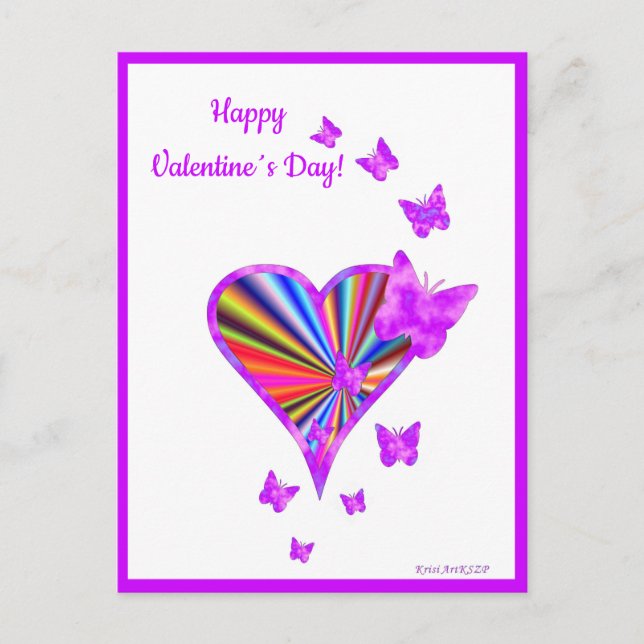 Rainbow Heart and Butterfly Holiday Postcard (Front)