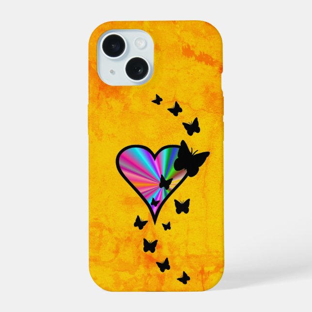 Rainbow Heart and Butterfly iPhone 15 Case (Back)