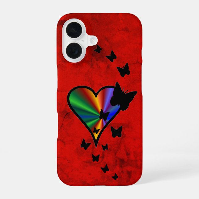 Rainbow Heart and Butterfly iPhone 16 Case (Back)