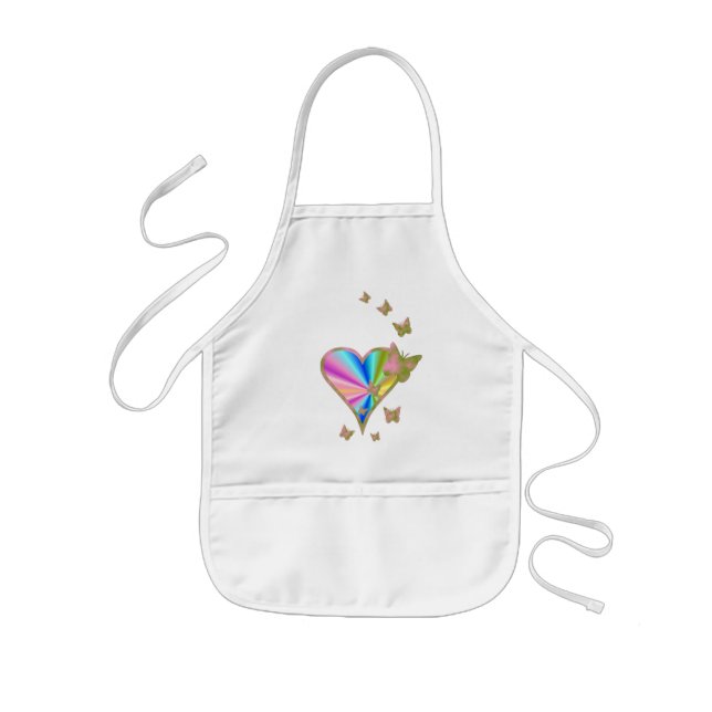 Rainbow Heart and Butterfly Kids Apron (Front)