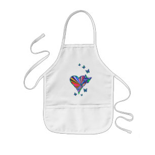 Rainbow Heart and Butterfly Kids Apron