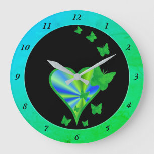 Rainbow Heart and Butterfly Large Clock