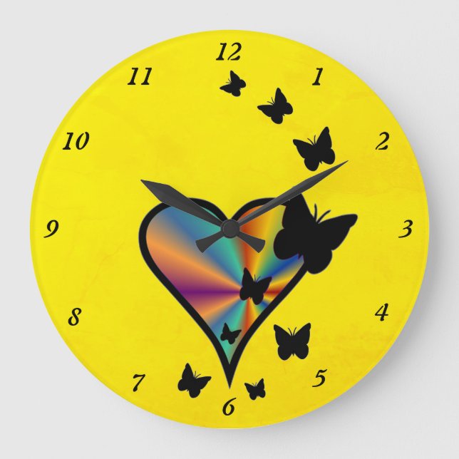 Rainbow Heart and Butterfly Large Clock (Front)