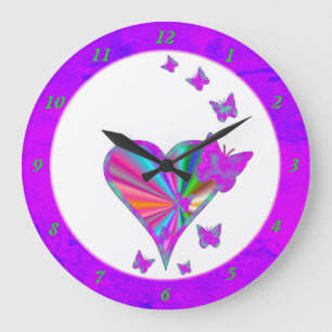 Rainbow Heart and Butterfly Large Clock
