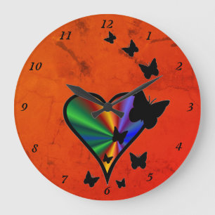 Rainbow Heart and Butterfly Large Clock