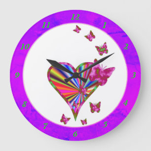 Rainbow Heart and Butterfly Large Clock