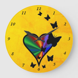 Rainbow Heart and Butterfly Large Clock