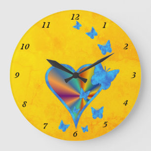 Rainbow Heart and Butterfly Large Clock