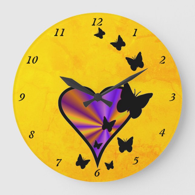 Rainbow Heart and Butterfly Large Clock (Front)