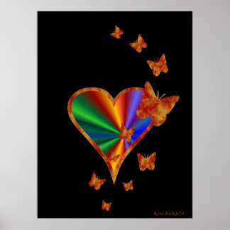 Rainbow Heart and Butterfly Poster