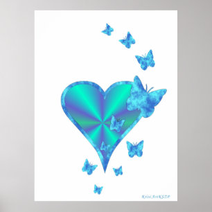 Rainbow heart and Butterfly Poster