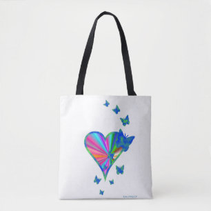 Rainbow heart and Butterfly Tote Bag