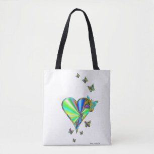 Rainbow heart and Butterfly Tote Bag