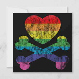 rainbow heart and crossbones invitation