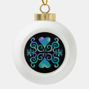 Rainbow Heart and Lily Ceramic Ball Christmas Ornament