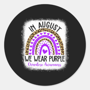 Rainbow Heart August We Wear Purple Overdose Aware Classic Round Sticker