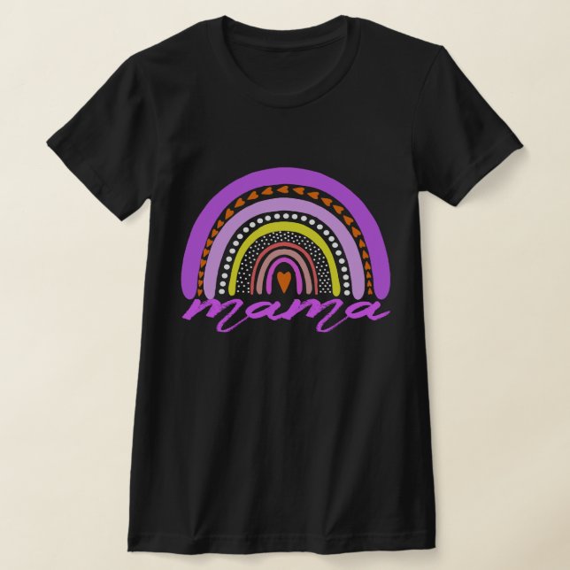 Rainbow Heart Boho Doodle Mama T-Shirt. T-Shirt (Laydown)