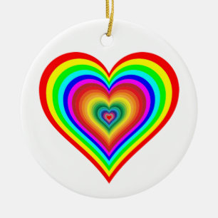 Rainbow heart ceramic tree decoration