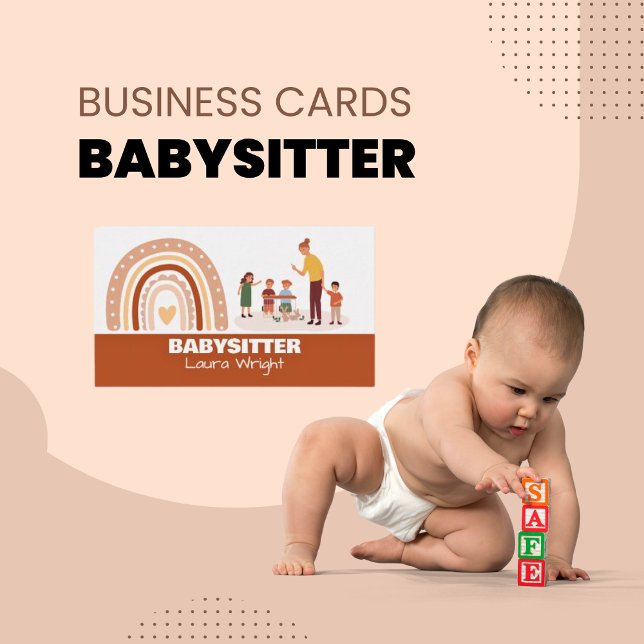 Rainbow Heart Child Care Nanny Babysitter Business Card (Babysitter Boho Rainbow Business Cards)