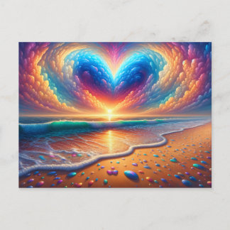 Rainbow Heart Cloud Over the Beach Postcard